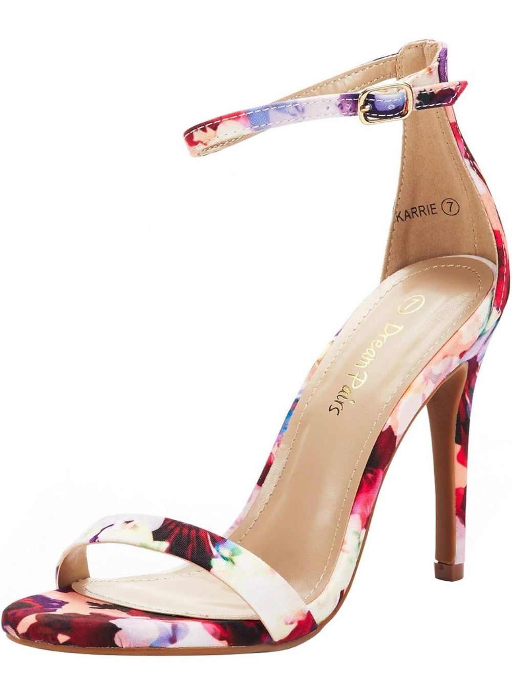 Dream Pairs Floral Ankle-Strap Stiletto Sandals - Pink Multi